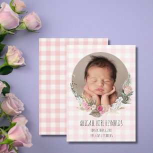 Anuncio de nacimiento de bebé niña floral dulce