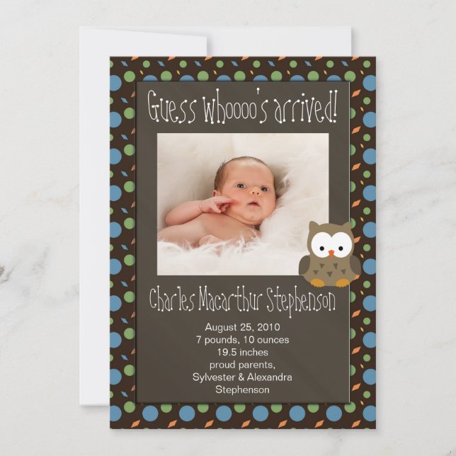 Anuncio de nacimiento de bebé niño ¡Adivina quién  (Anverso)