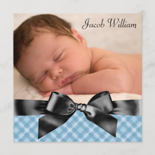 Anuncio de nacimiento de bebé niño azul negro Foto