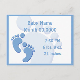 Anuncio de nacimiento de bebé niño con huellas de 