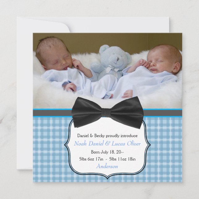 Anuncio de nacimiento de bebé niño con pajarita ge (Anverso)