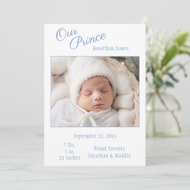 Anuncio de nacimiento de bebé, niño fotográfico de (Anverso de pie)