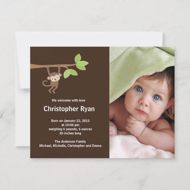 Anuncio de nacimiento de bebé niño Monito (Anverso)