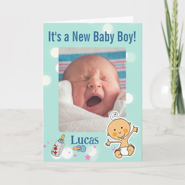Anuncio de nacimiento de bebé niño personalizado (Anverso)