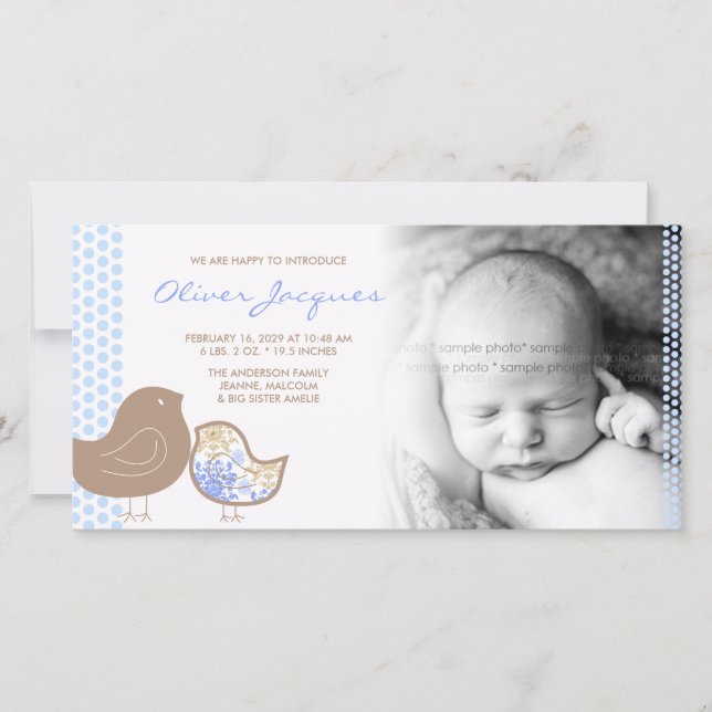 Anuncio de nacimiento de bebé niño Sweet Damask Ch (Anverso)