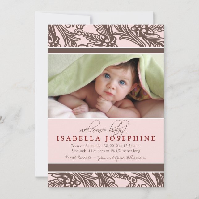 Anuncio de nacimiento de bebé oral (rosa) (Anverso)