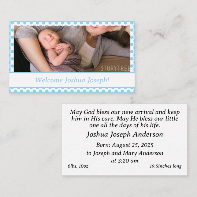 Anuncio de nacimiento de bebé personalizable (Anverso / Reverso)