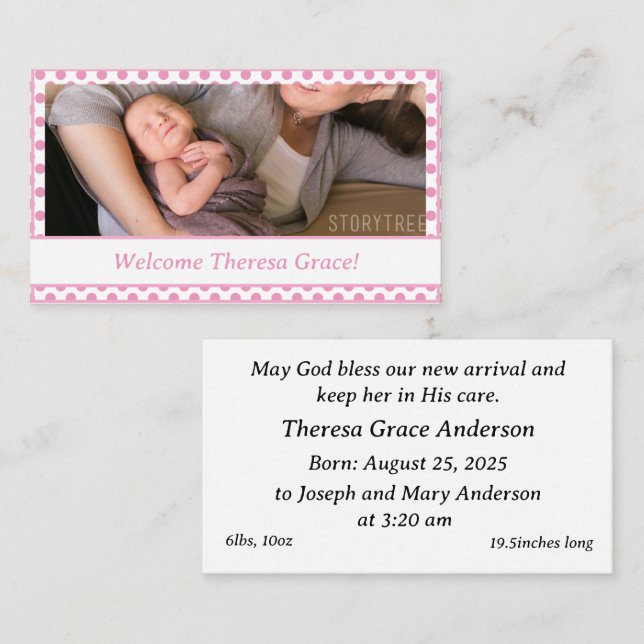 Anuncio de nacimiento de bebé personalizable (Anverso / Reverso)