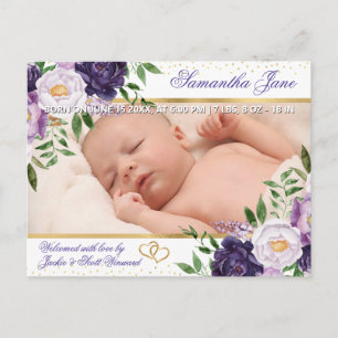 Anuncio de nacimiento de bebé recién nacido floral
