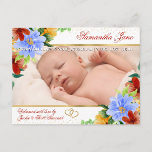 Anuncio de nacimiento de bebé recién nacido floral