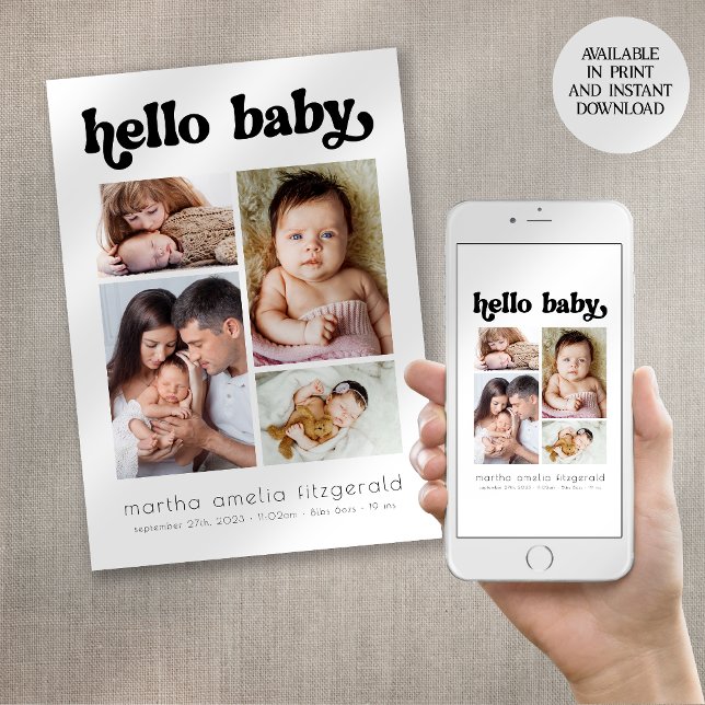 Anuncio de nacimiento de bebé Retro Hello (Subido por el creador)