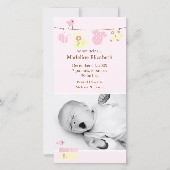 Anuncio de nacimiento de bebé rosado (Anverso)