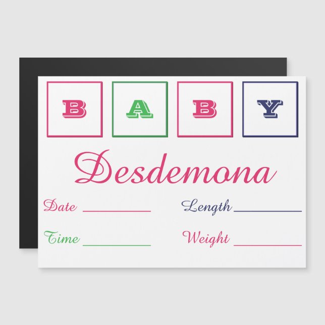 Anuncio de nacimiento de bebé tarjeta magnética de (Anverso/Reverso)