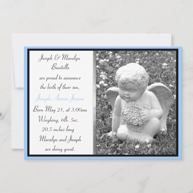 Anuncio de nacimiento de Boy Angel Personalizado (Anverso)