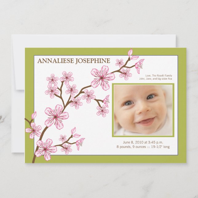 Anuncio de nacimiento de Cherry Blossom Girl : beb (Anverso)