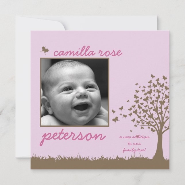 anuncio de nacimiento de chica de árbol de maripos (Anverso)