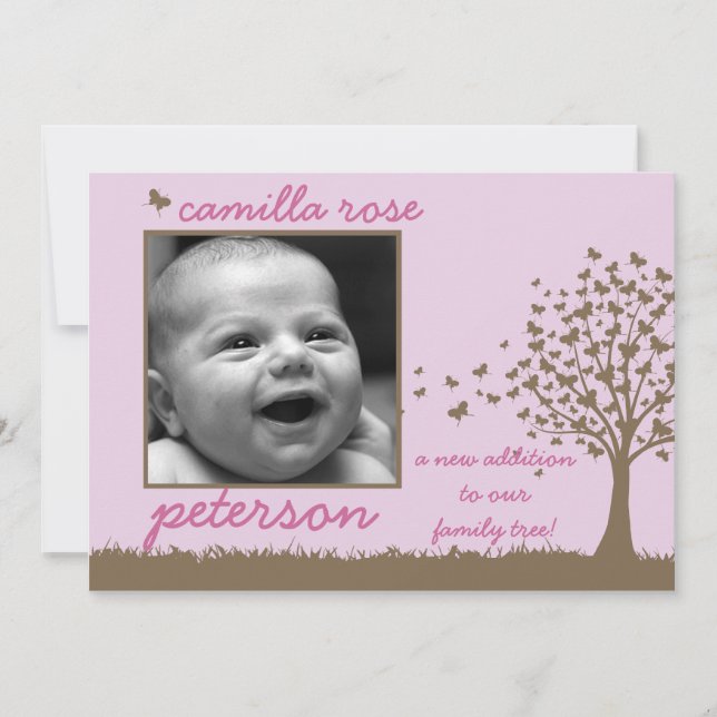 anuncio de nacimiento de chica de árbol de maripos (Anverso)