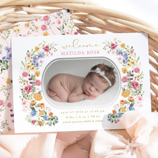 Anuncio de nacimiento de Chica de Boho Wildflower
