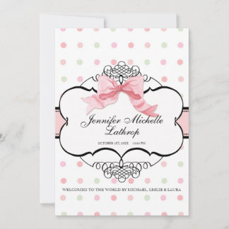Anuncio de nacimiento de Chica de Bow Swirl Damask