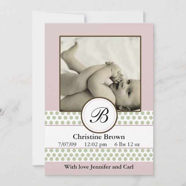 Anuncio de nacimiento de chicas Sage Dots (Anverso)