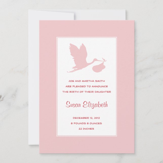 Anuncio de nacimiento de cigüeña rosa (Anverso)
