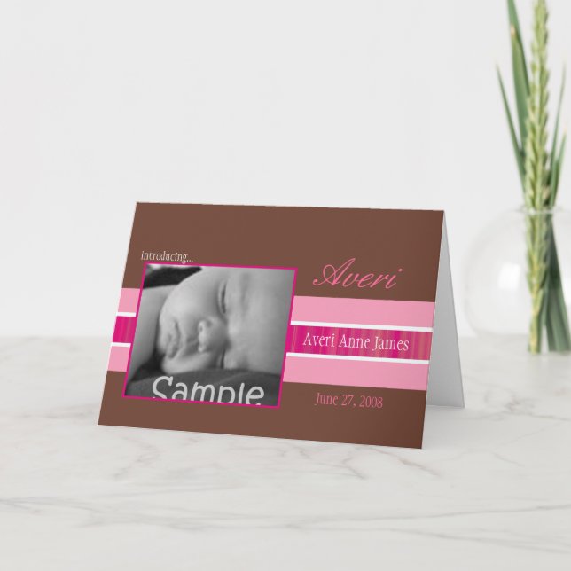 Anuncio de nacimiento de cinta rosa (Anverso)