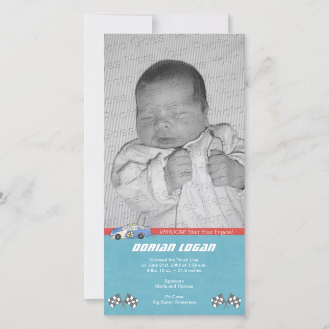 Anuncio de nacimiento de coches de carrera (Anverso)