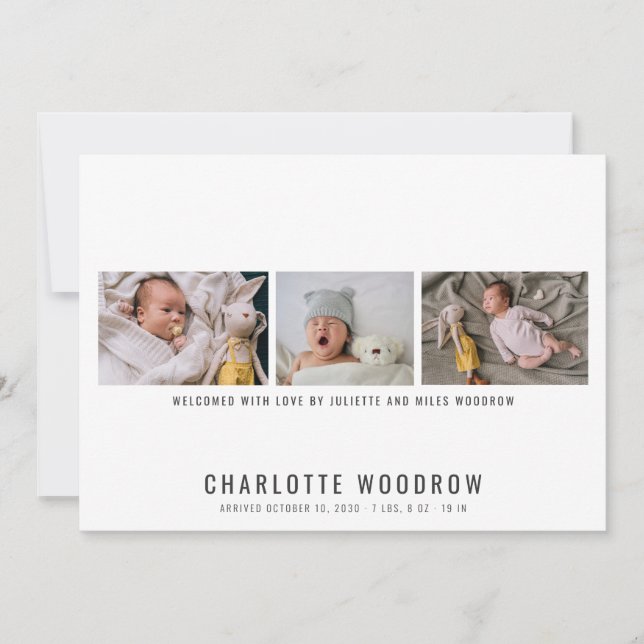 Anuncio de nacimiento de Collage de fotos elegante (Anverso)