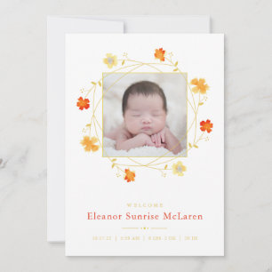 Anuncio de nacimiento de color de agua floral nara