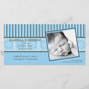 Anuncio de nacimiento de Damask y Stripes Blue