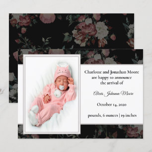 Anuncio de nacimiento de diseño floral vintage