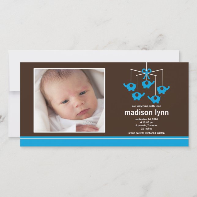 Anuncio de nacimiento de Elefantes Turquesa Niña (Anverso)