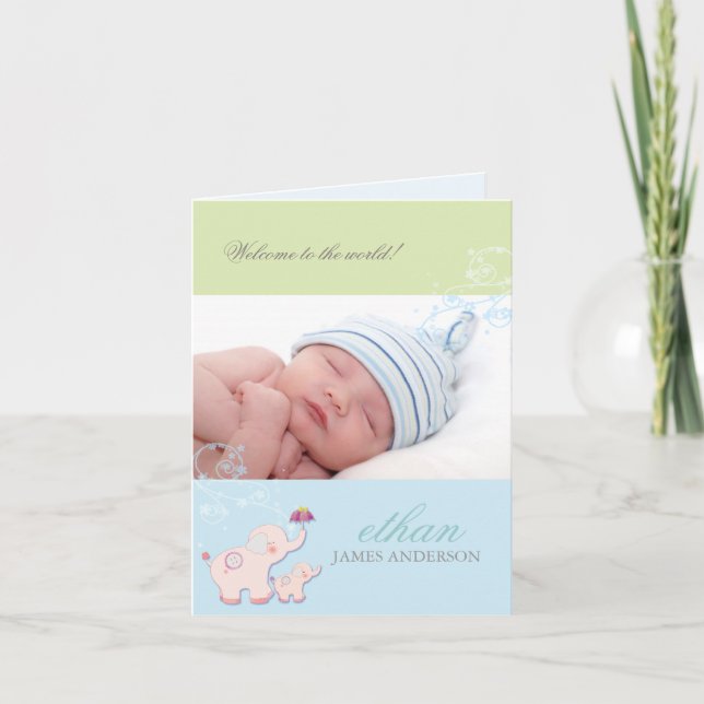 Anuncio de nacimiento de Elephant Baby Boy Photo (Anverso)