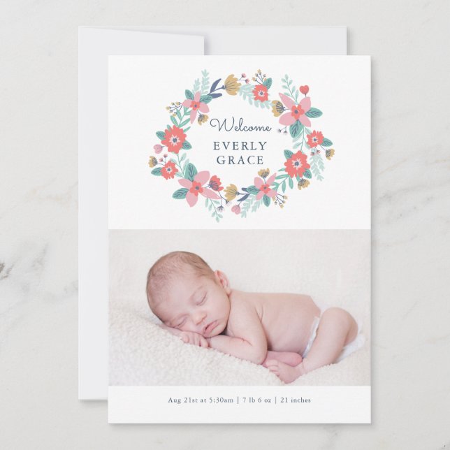 Anuncio de nacimiento de flores en el jardín (Anverso)