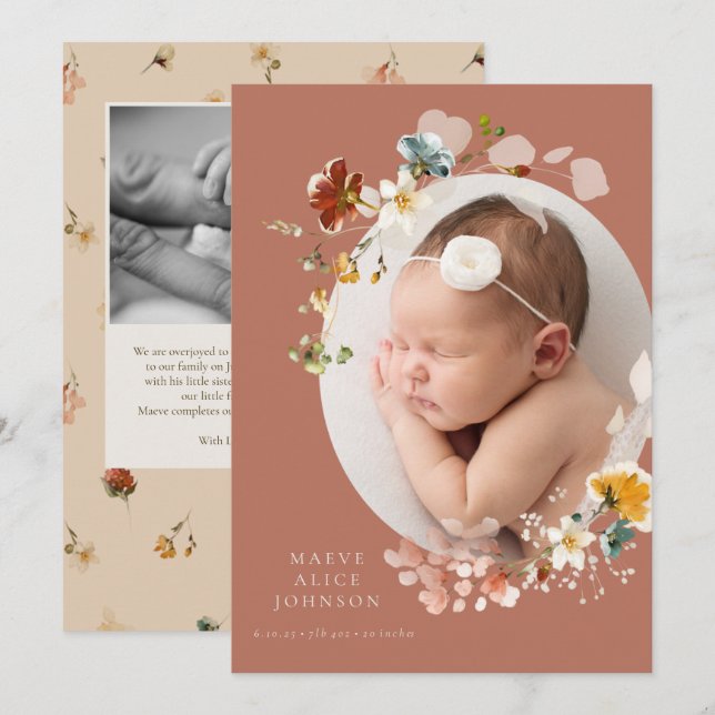 Anuncio de nacimiento de flores silvestres vitícol (Anverso / Reverso)