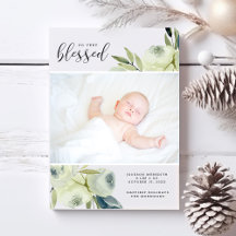 Anuncio de nacimiento de foto acuarela blanca flor