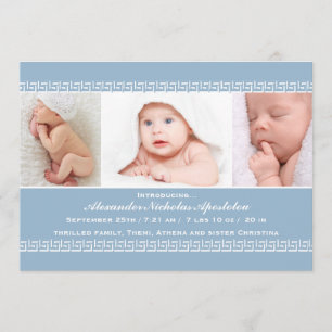 Anuncio de nacimiento de foto azul de clave griega