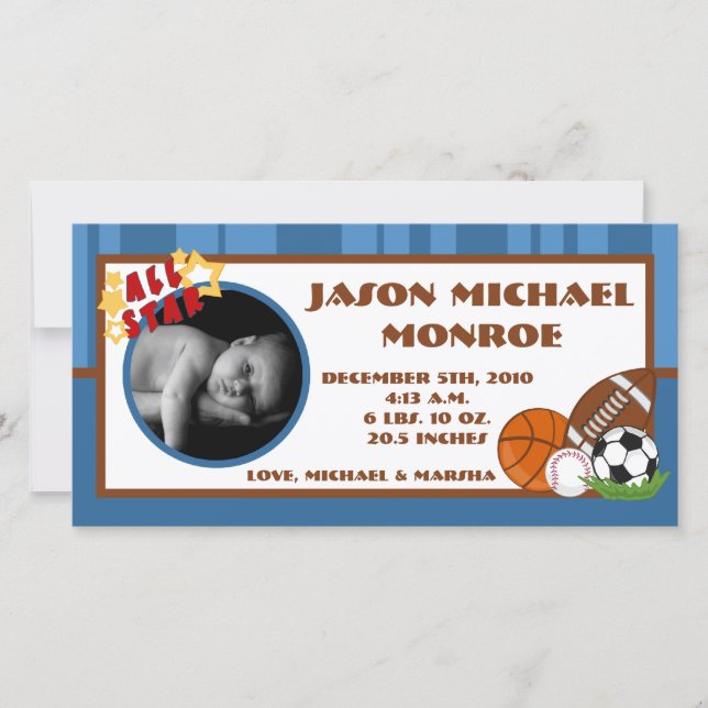 Anuncio de nacimiento de foto azul de todas las es (Anverso)