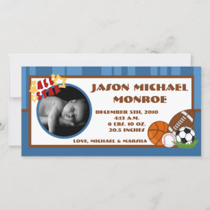 Anuncio de nacimiento de foto azul de todas las es