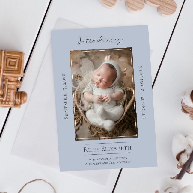 Anuncio de nacimiento de foto azul moderna (Blue Modern Photo Birth Announcement)