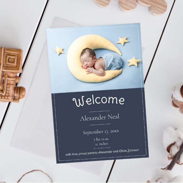 Anuncio de nacimiento de foto azul moderna (Blue Modern Photo Birth Announcement)