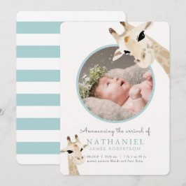 Anuncio de nacimiento de foto azul para mamá y beb