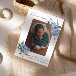 Anuncio de nacimiento de foto bebé de Blue Floral