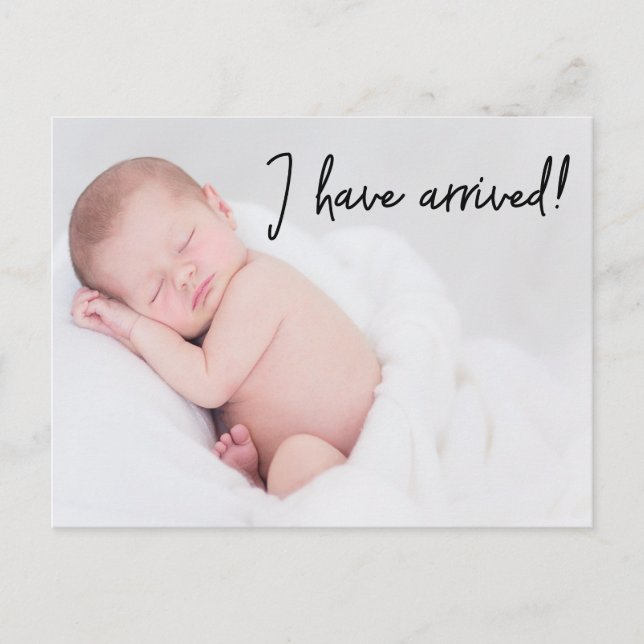 Anuncio de nacimiento de foto bebé que he llegado (Anverso)