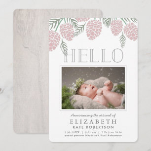 Anuncio de nacimiento de foto blanca de cono rosa