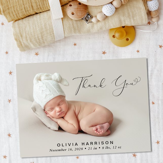 Anuncio de nacimiento de foto de agradecimiento mo (Announce the arrival of your baby with this cute modern birth announcement)