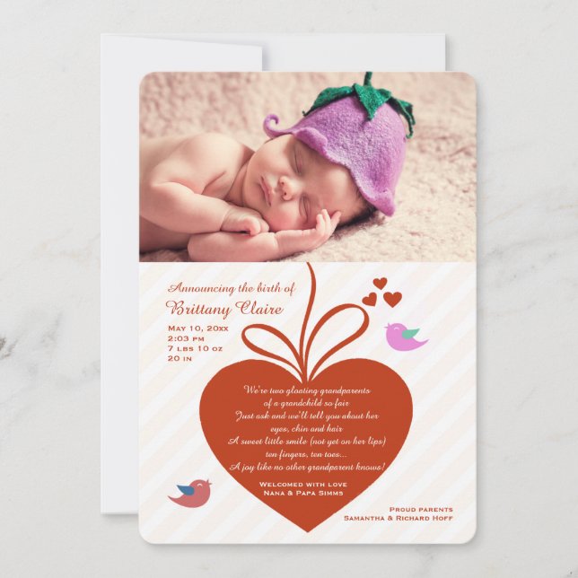 Anuncio de nacimiento de foto de amor de abuelo (Anverso)