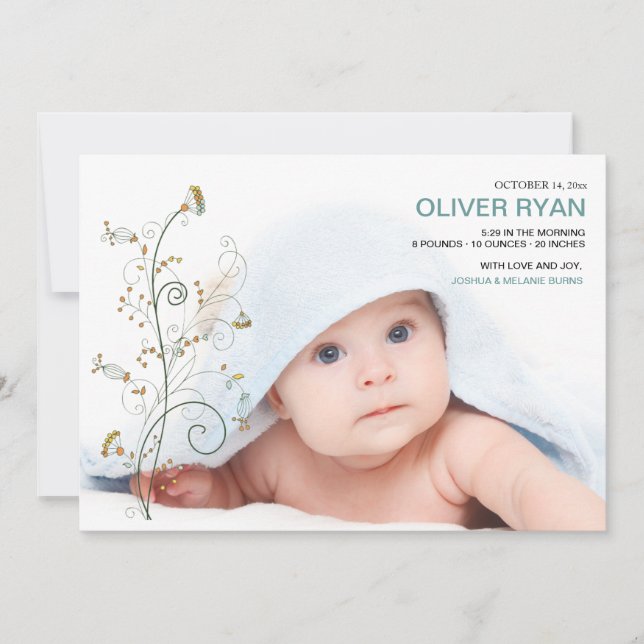 Anuncio de nacimiento de foto de Baby Vines (Anverso)