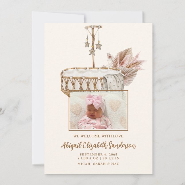 Anuncio de nacimiento de foto de Bassinet vintage (Anverso)