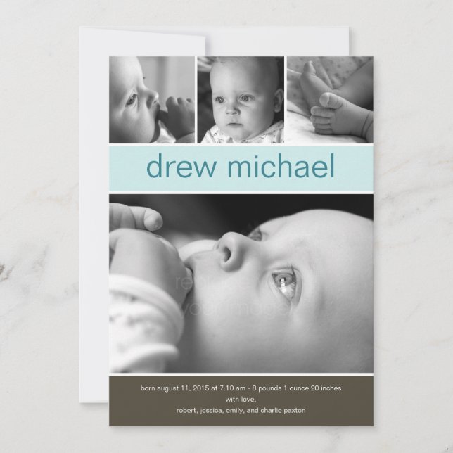 Anuncio de nacimiento de foto de bebé collage clás (Anverso)